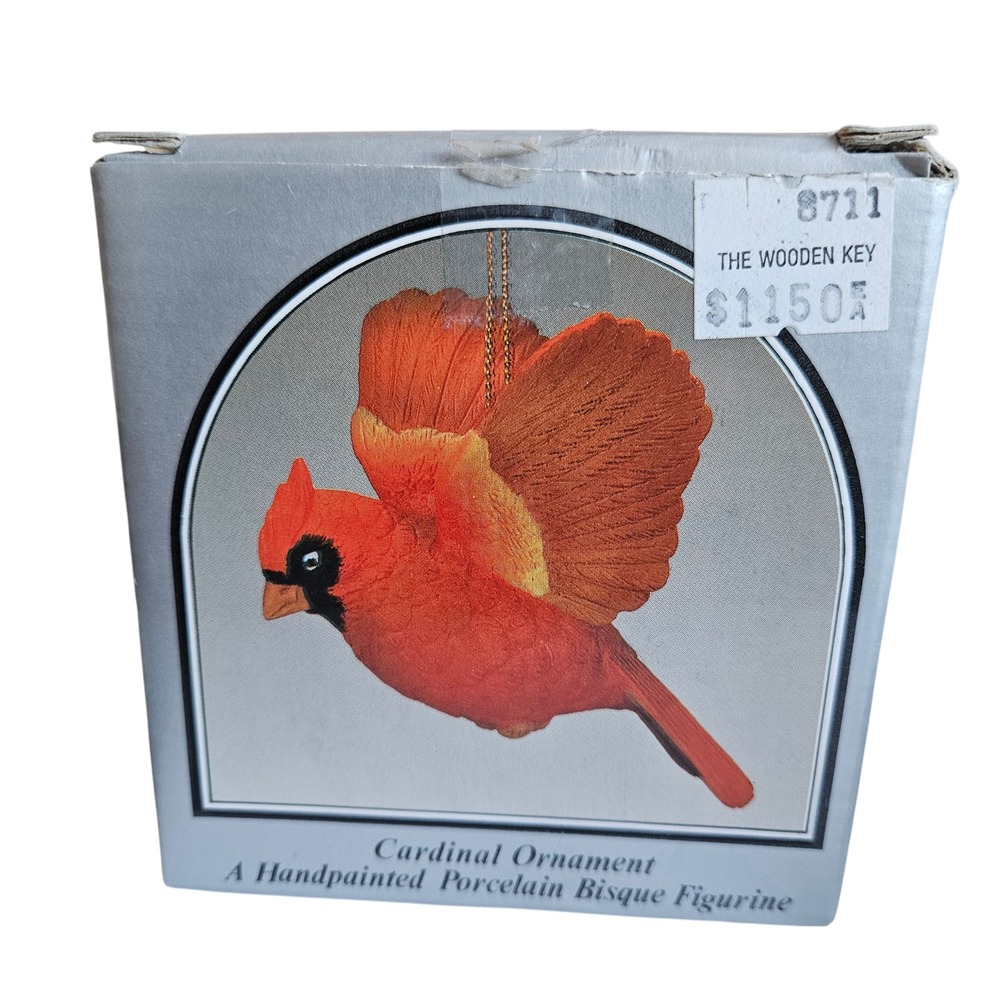 The Wooden Key Cardinal Ornament Handpainted Porcelain Bisque Figurine Christmas